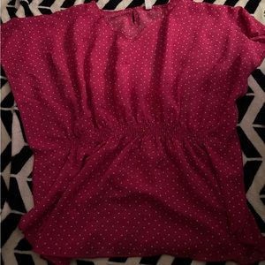 Pink, short sleeve, polkadot shirt